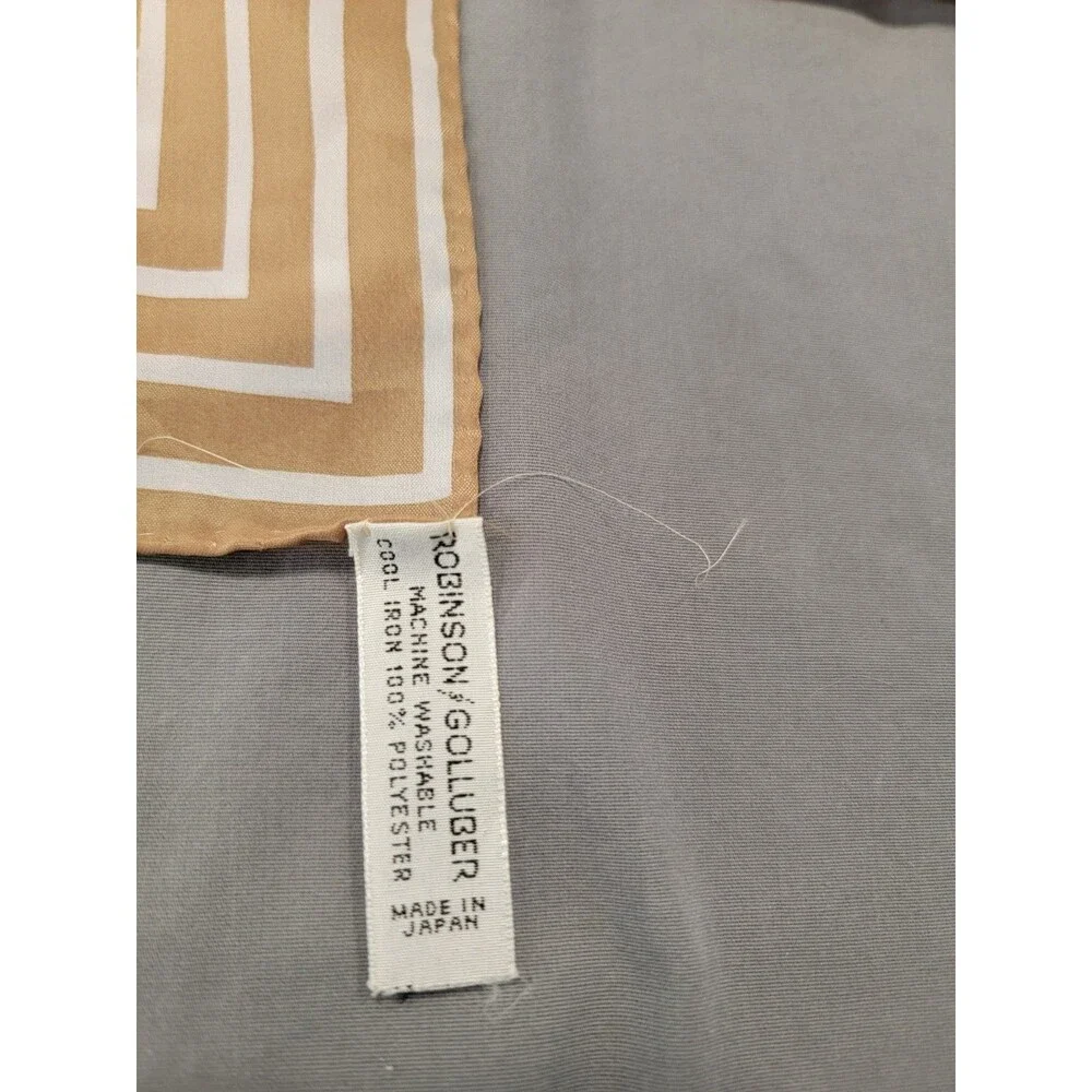 Robinson Golluber Vintage Scarf Tan White Floral Square Japan Polyester 20”